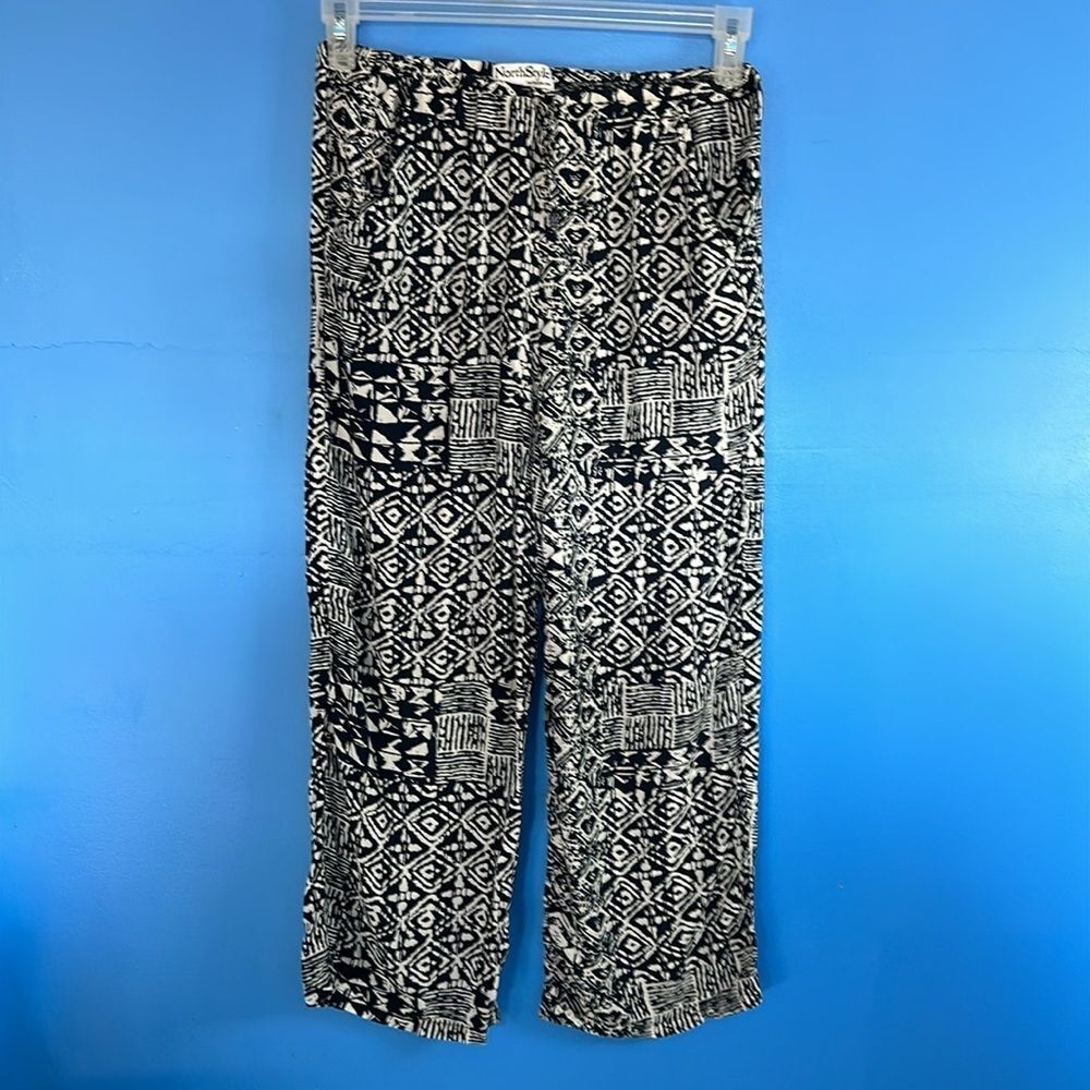 Northstyle Women’s Blue White Tribal Print Drawstring Pants Size Small Boho
